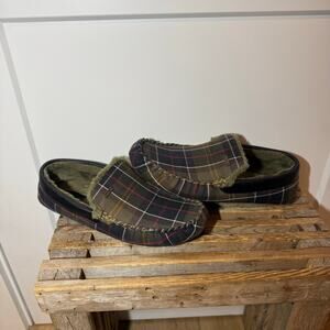 Barbour Tartan Plaid Monty Slippers. Shearling Lined, Casual, Comfort, Preppy.